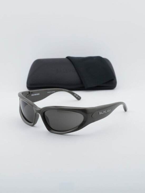 Balenciaga BB0157S 008 Geometric Sport Sunglasses - Grey / Grey main image 11